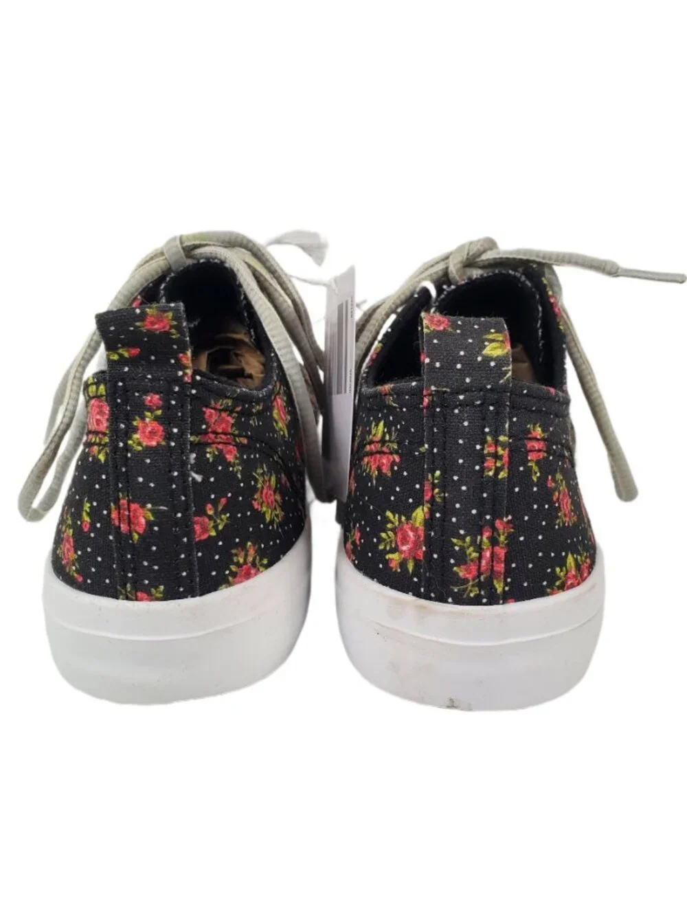 Serra Ladies Black Canvas Sneakers w/ Pink Floral Pattern Polka Dots Size 7 NWT